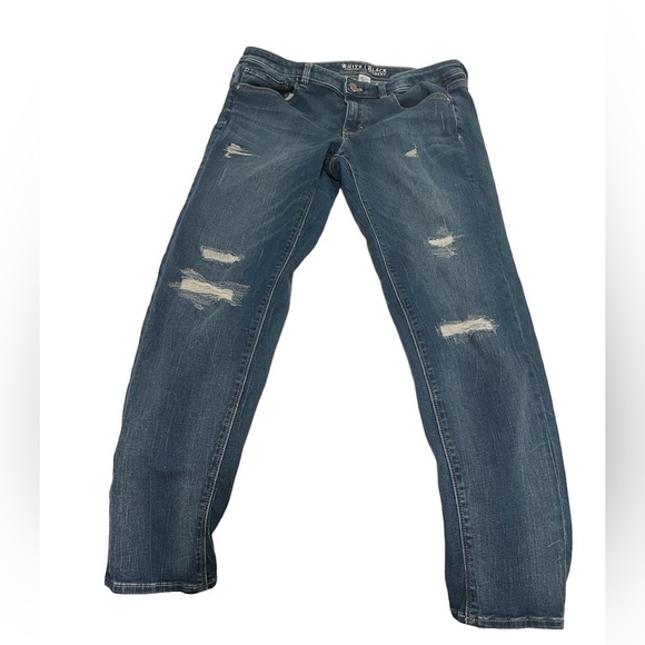 White House/Black Market distressed stretch jeans silver thread Size 6. P - Picture 1 of 8